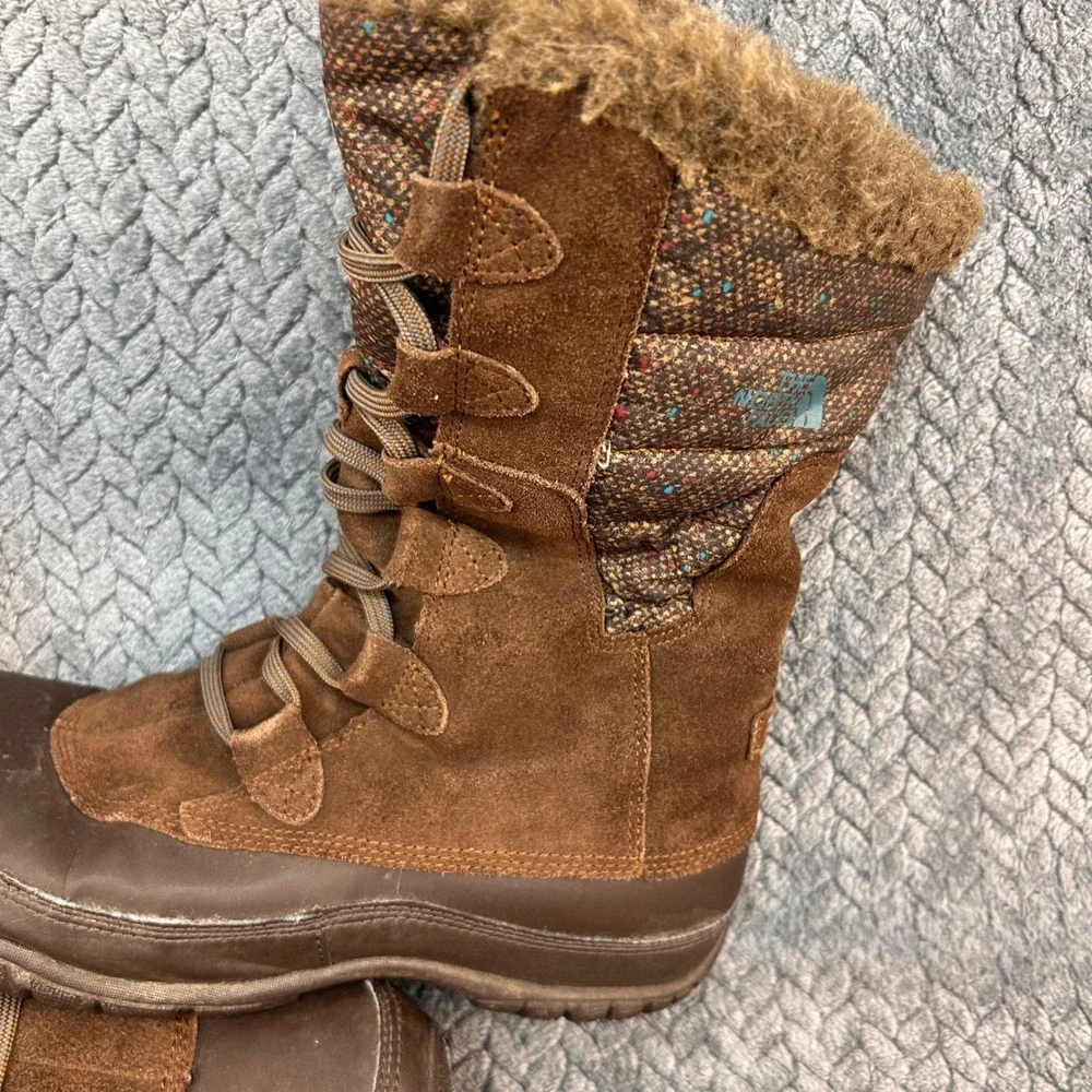 The North Face Speckled Quilted Women Brown Winter Boots PrimaLoft Suede SZ 8